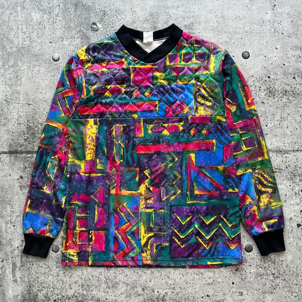 Vintage Goalkeeper Jersey Mens Large Multi Color Quilted Abstract Soccer 80s 90s